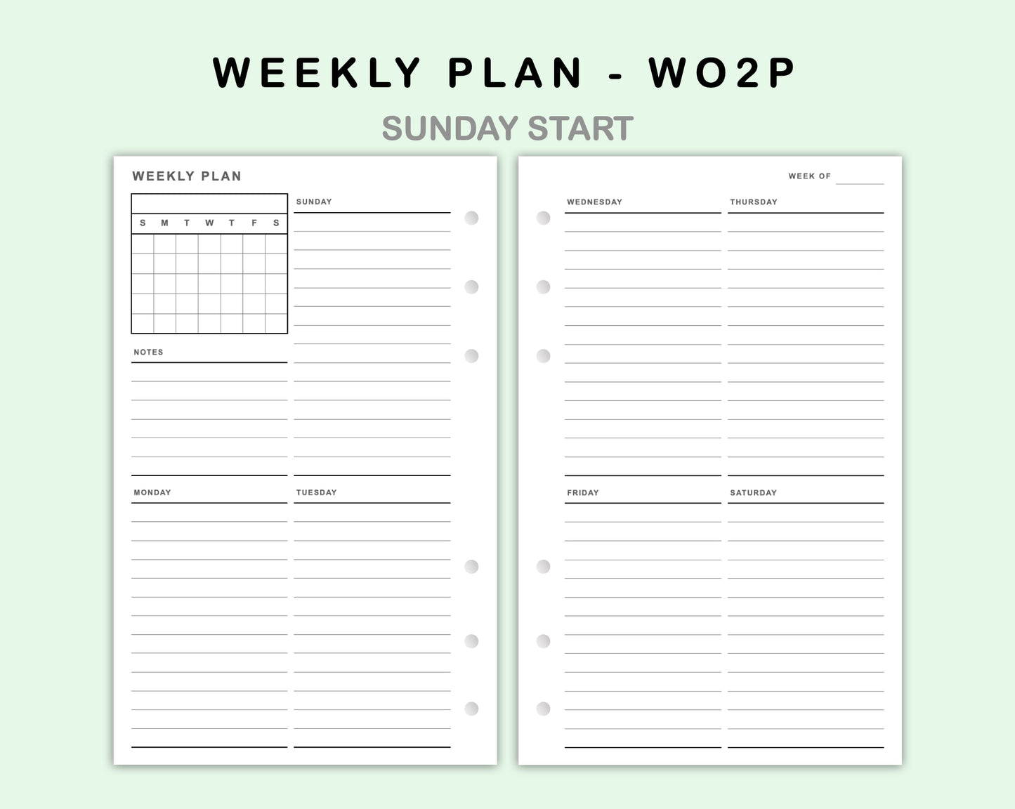 FC Compact Inserts - Weekly Plan - WO2P - with Calendar