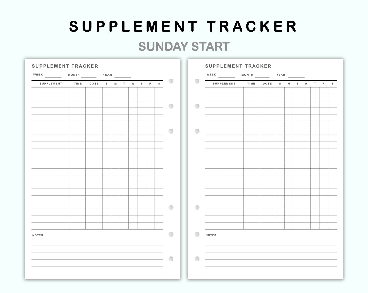 Personal Wide Inserts - Supplement Tracker