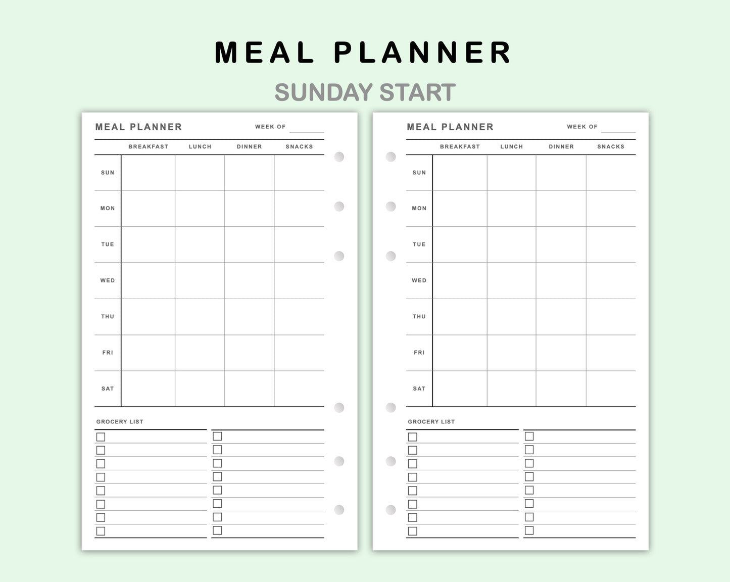 FC Compact Inserts - Meal Planner with Grocery List