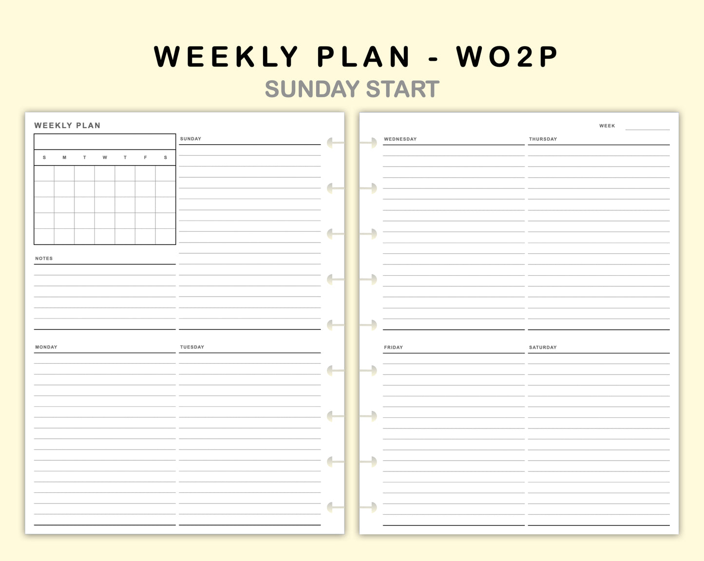 Classic HP Inserts - Weekly Plan - WO2P - with Calendar