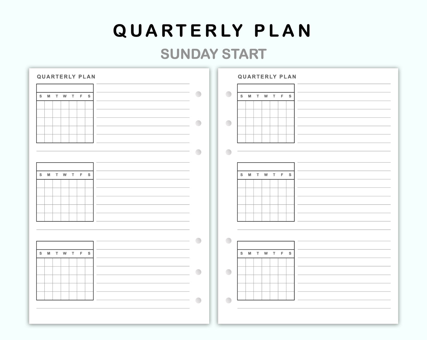 Personal Wide Inserts - Quarterly Plan with Calendar