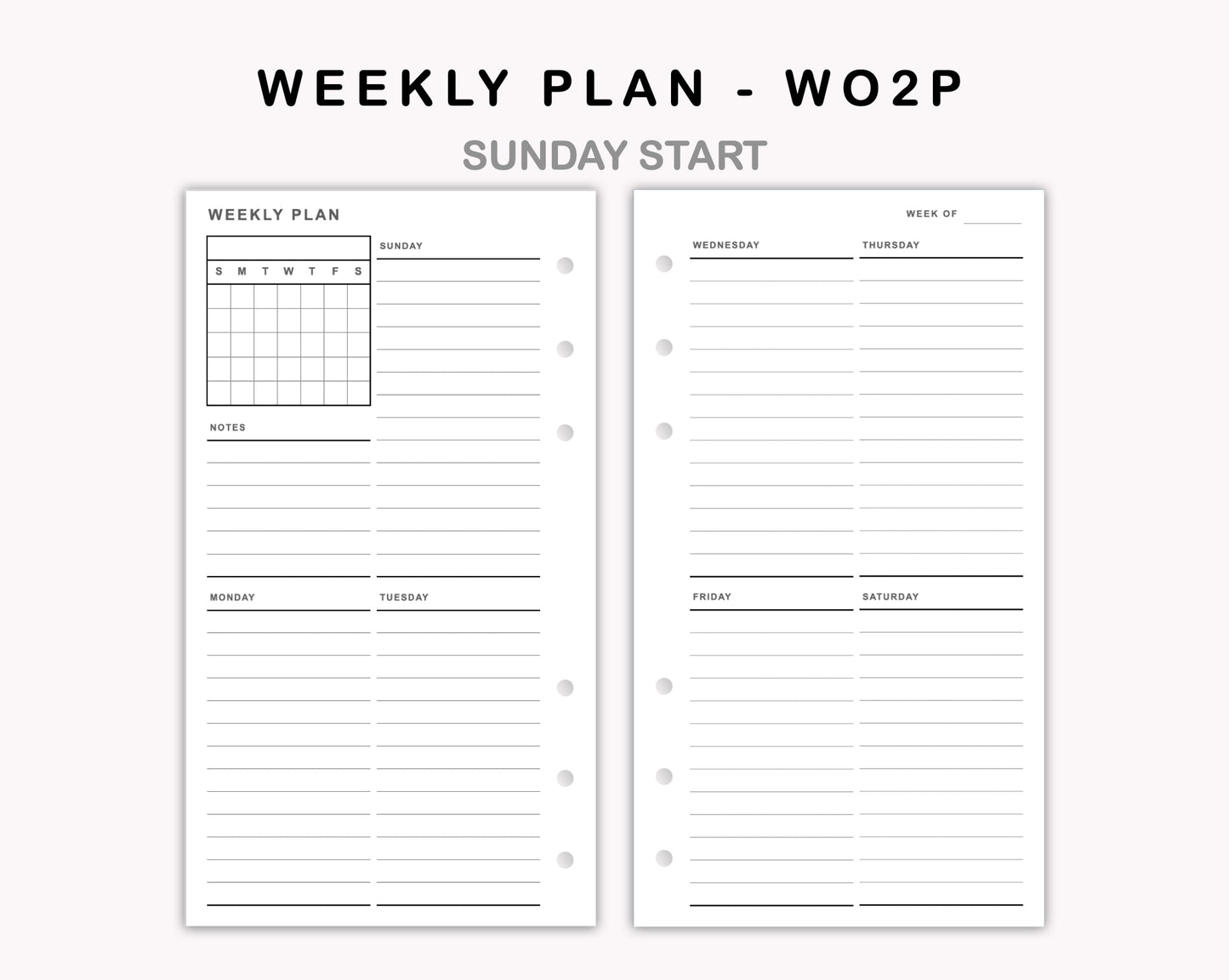 Personal Inserts - Weekly Plan - WO2P - with Calendar