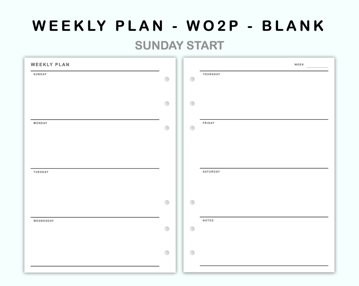 Personal Wide Inserts - Weekly Plan - WO2P - Blank