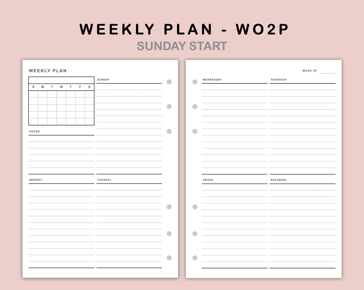 B6 Inserts - Weekly Plan - WO2P - with Calendar
