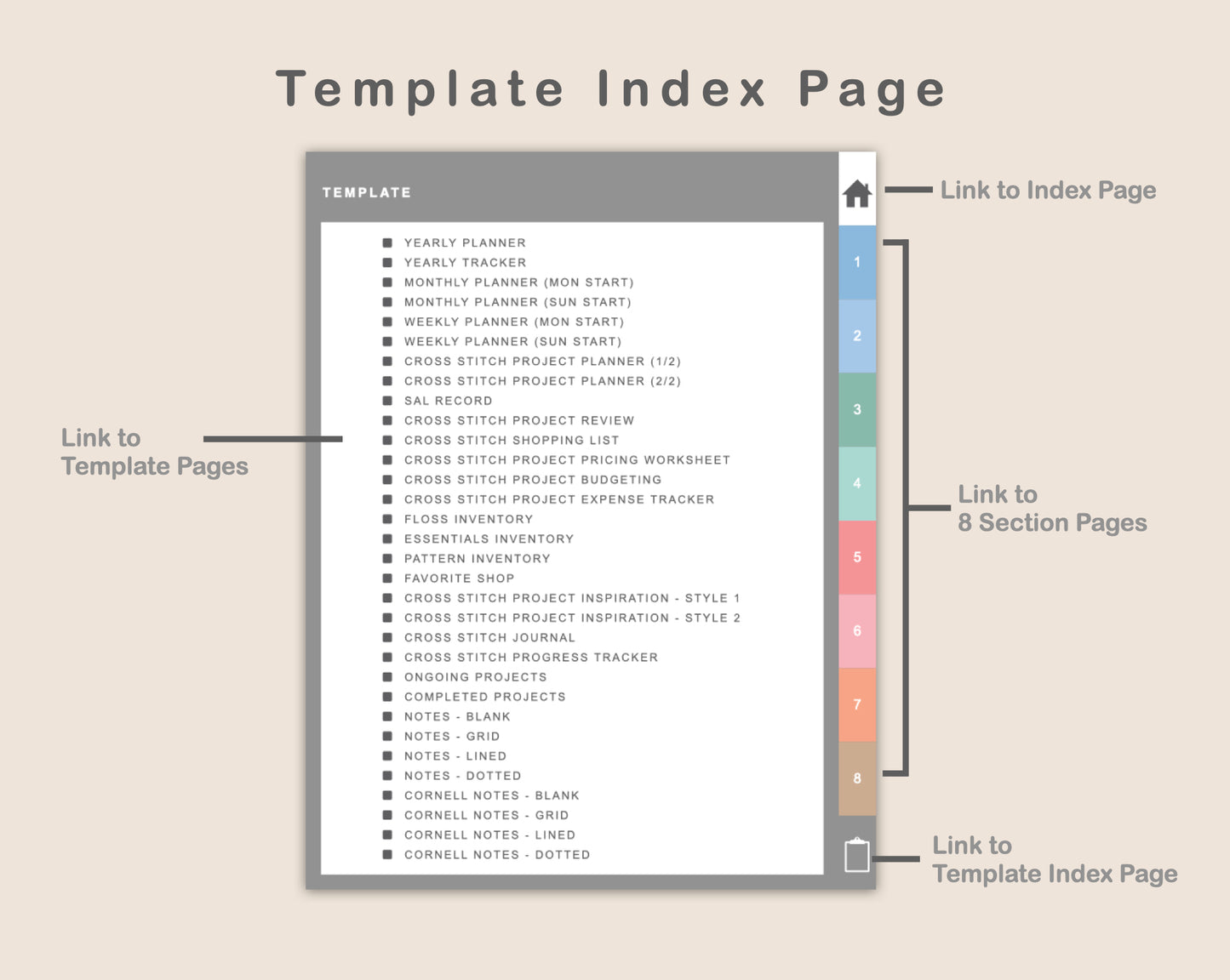 Digital Cross Stitch Planner - Pastel