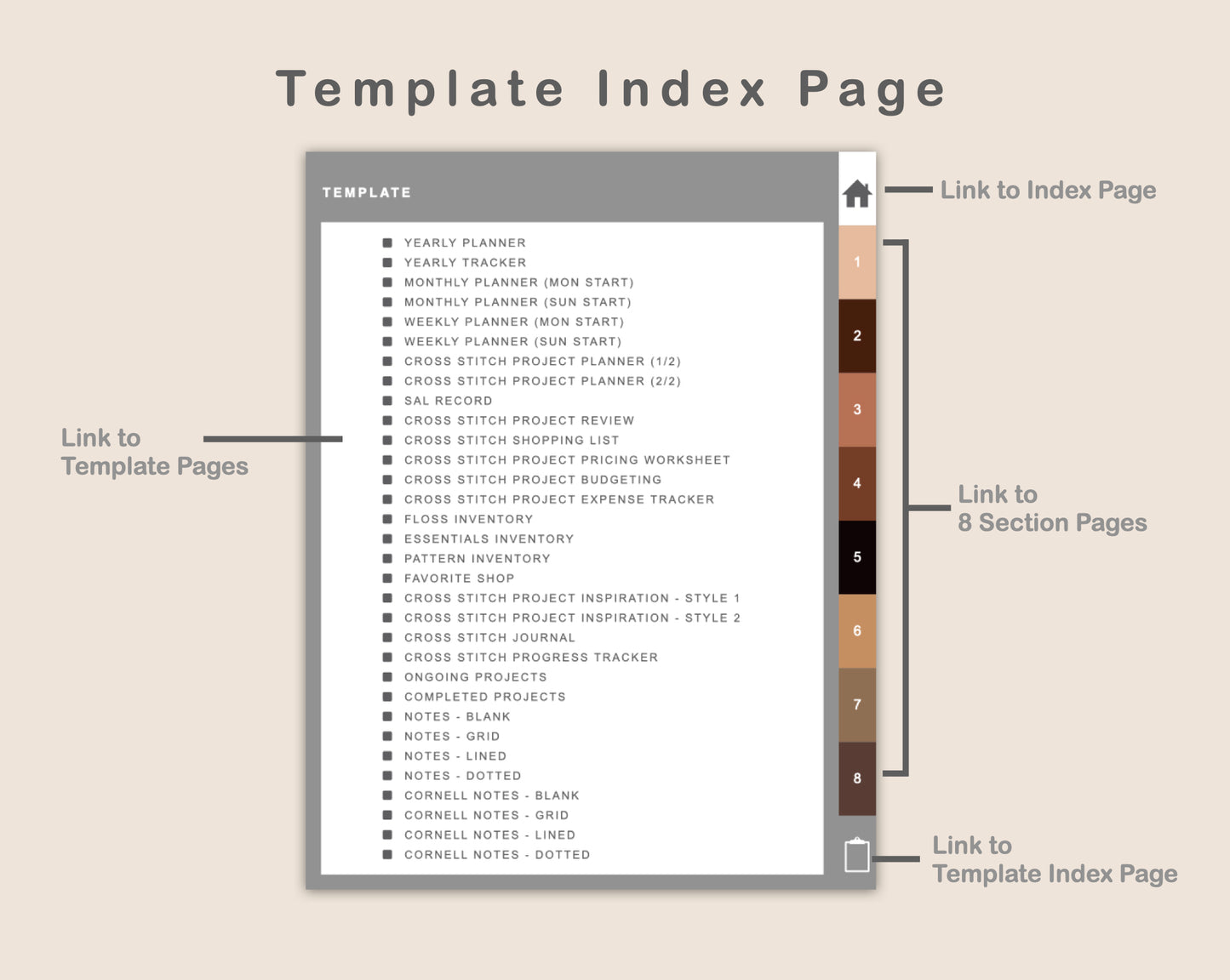Digital Cross Stitch Planner - Brown