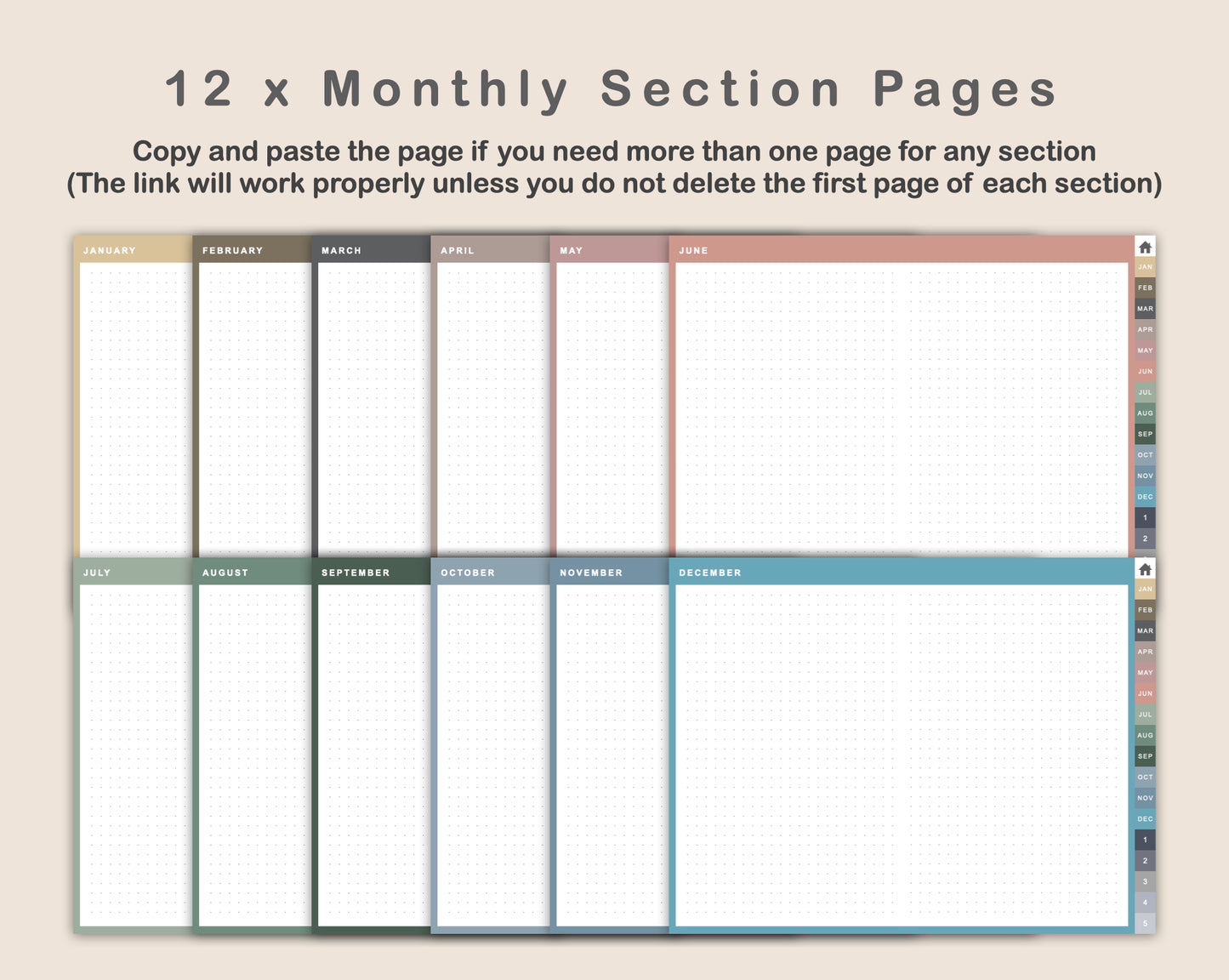 Digital Bullet Journal - 12 Months - Landscape - Muted