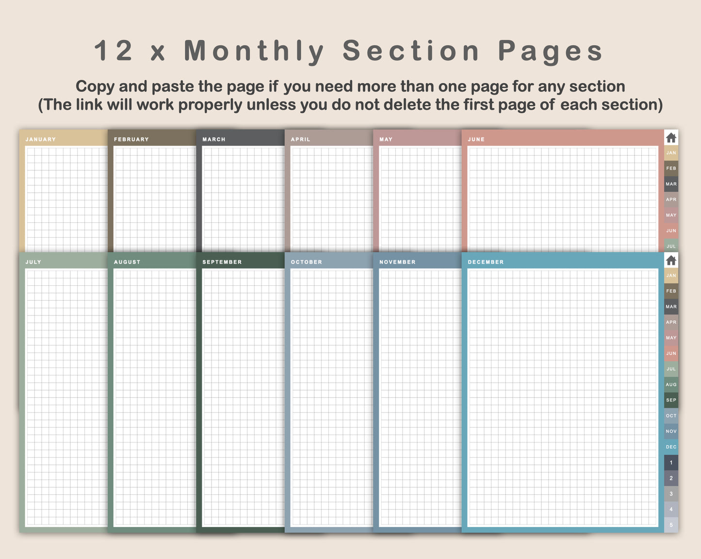 Digital Bullet Journal - 12 Months - Portrait - Muted