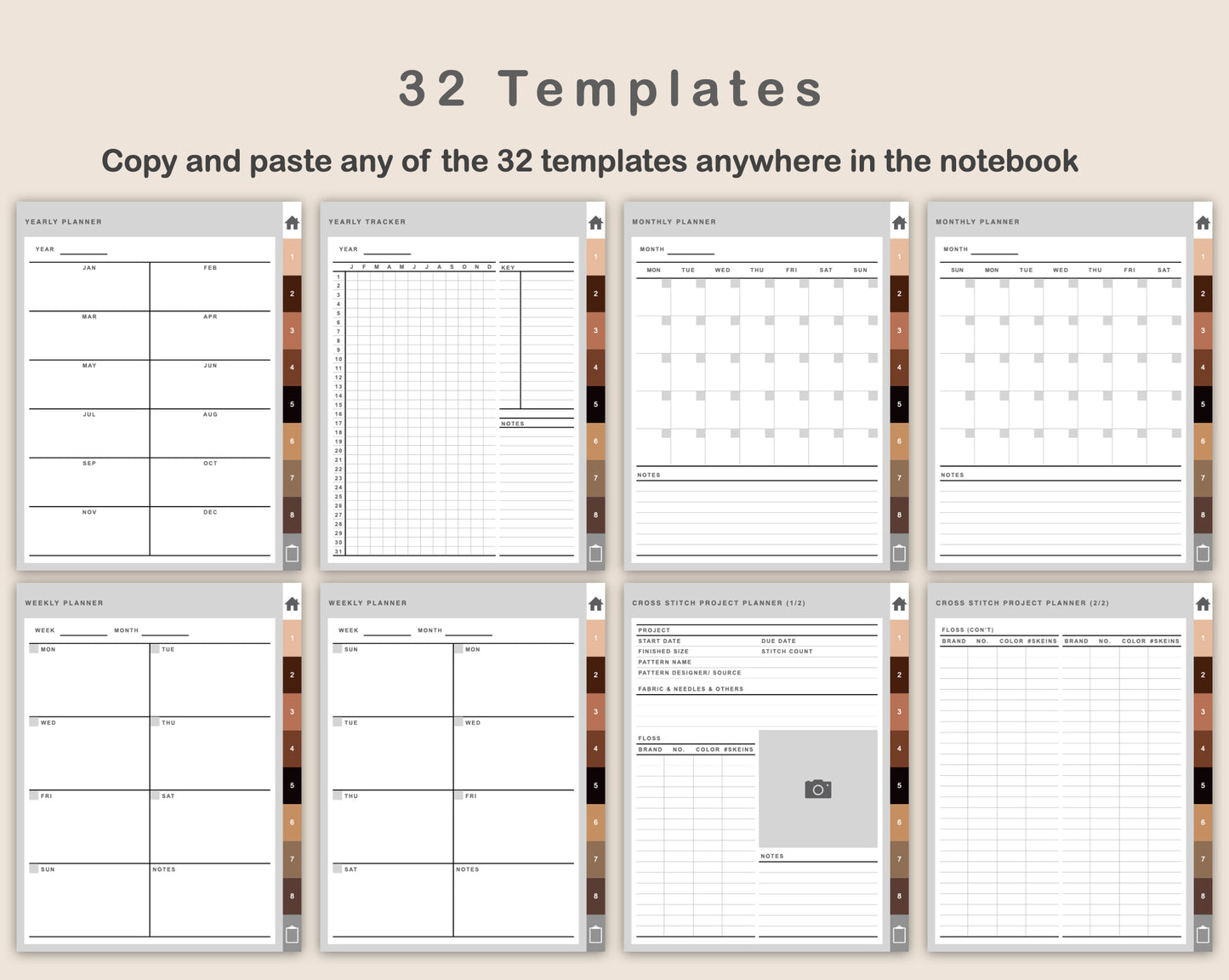 Digital Cross Stitch Planner - Brown