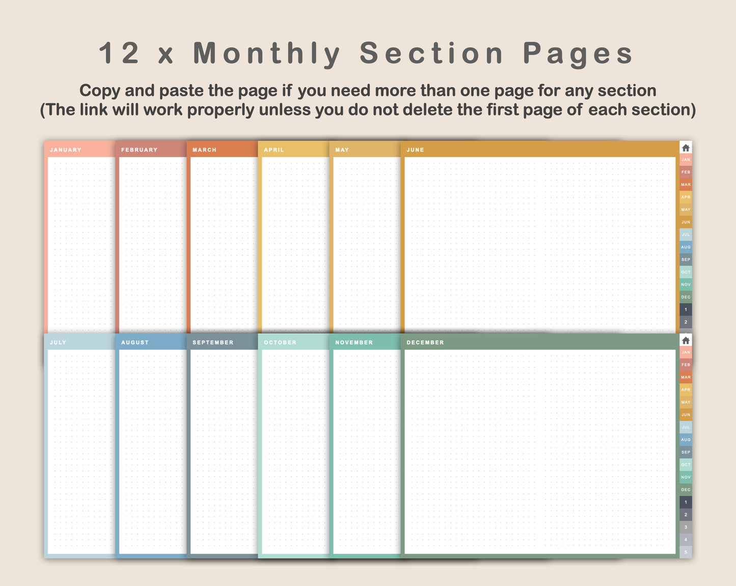 Digital Bullet Journal - 12 Months - Landscape - Boho