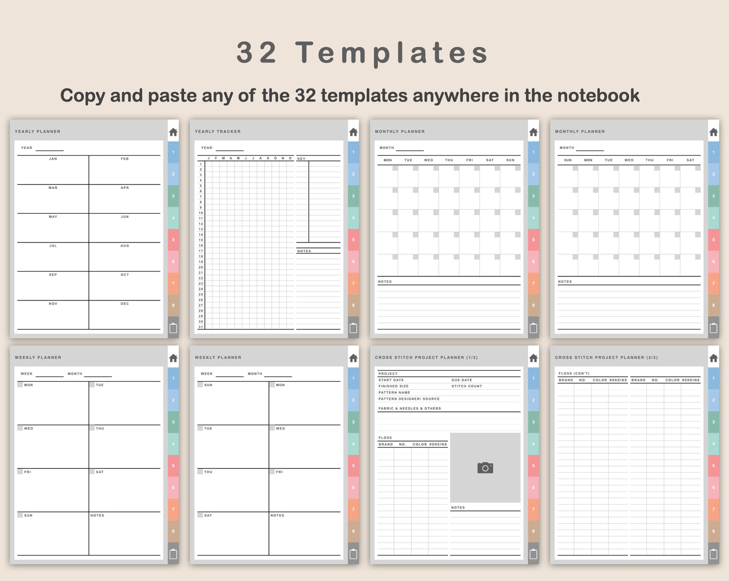 Digital Cross Stitch Planner - Pastel