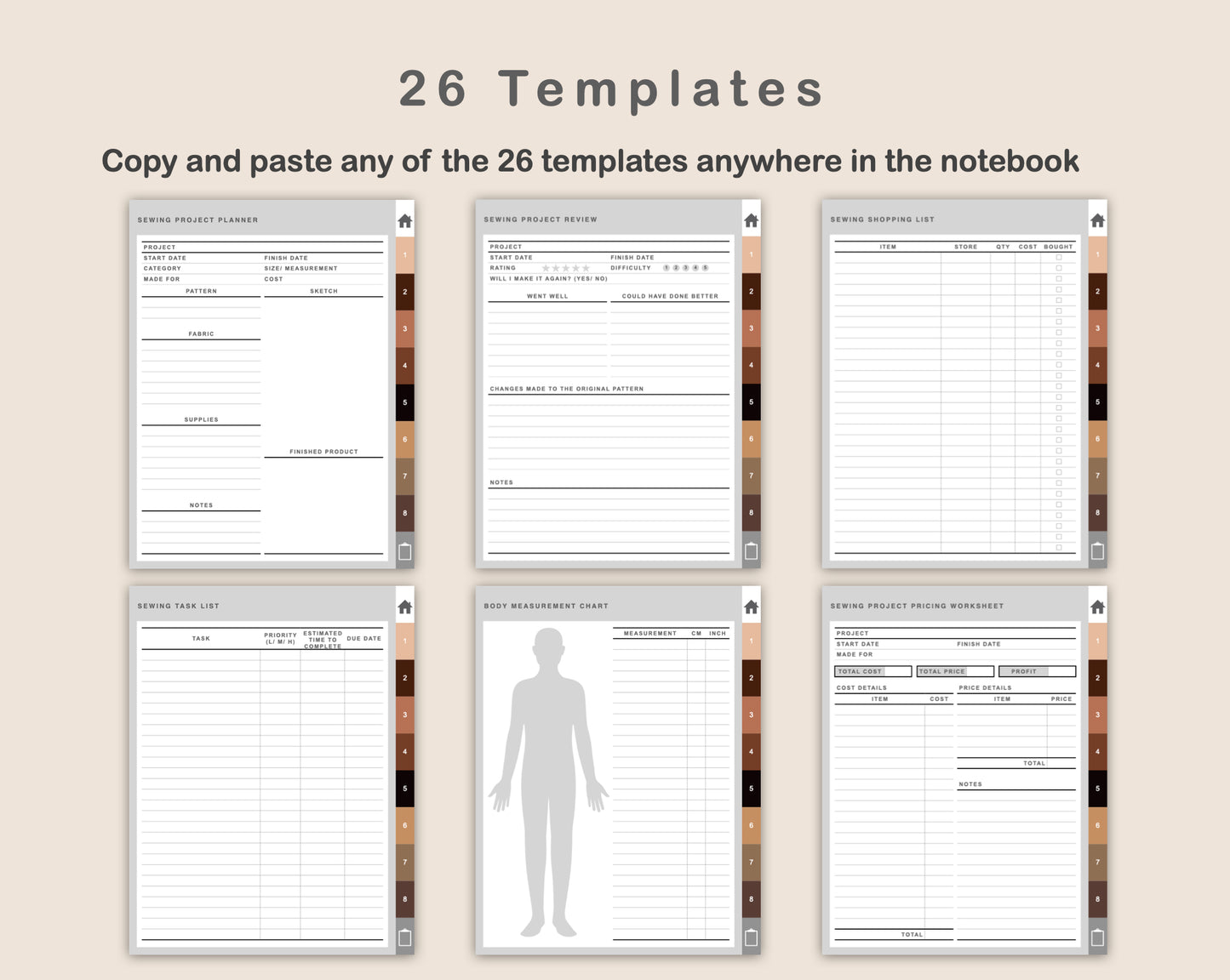 Digital Sewing Planner - Brown