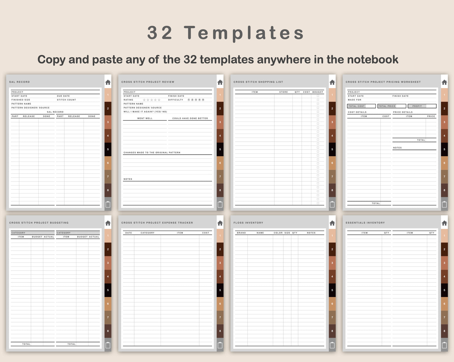 Digital Cross Stitch Planner - Brown