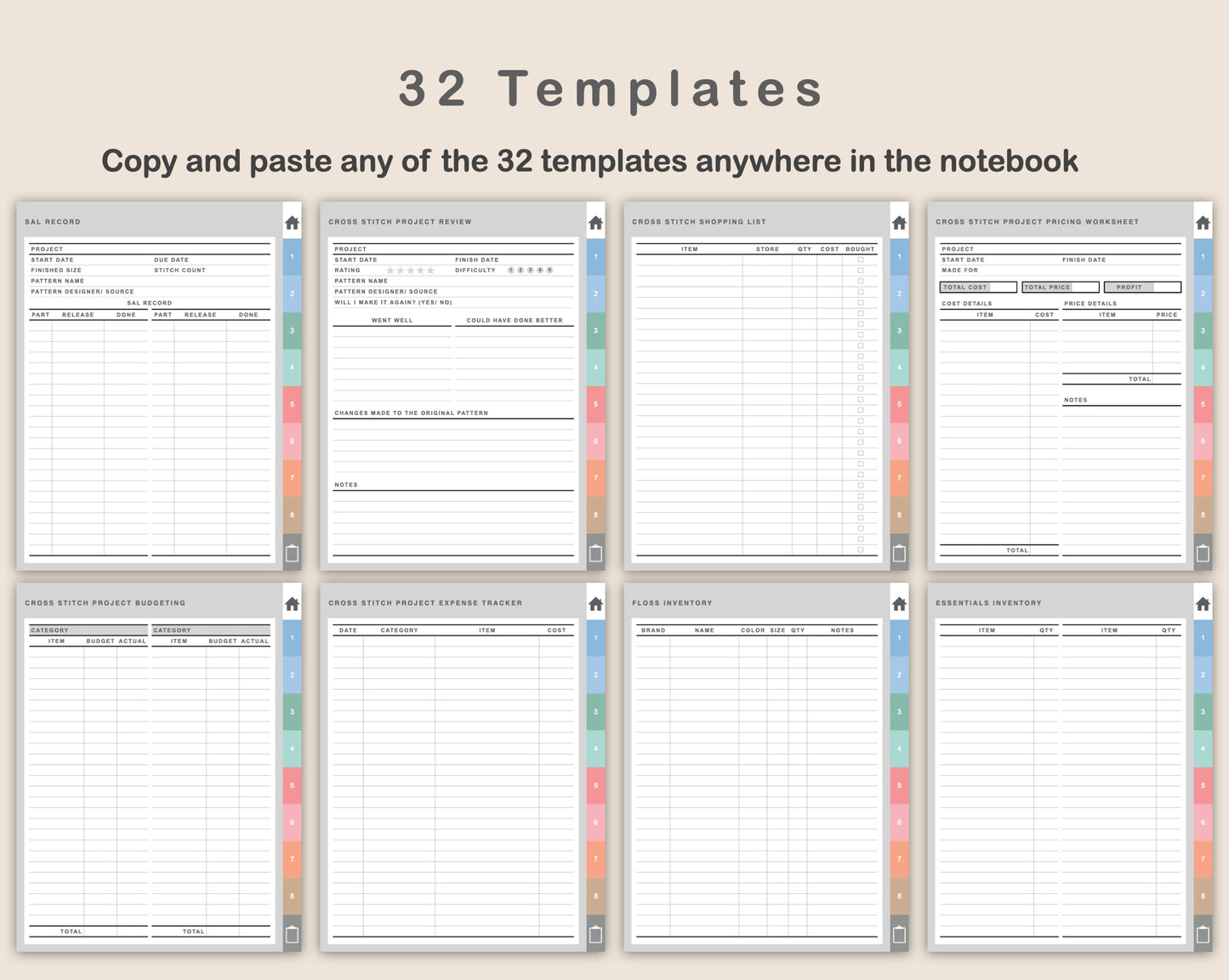 Digital Cross Stitch Planner - Pastel