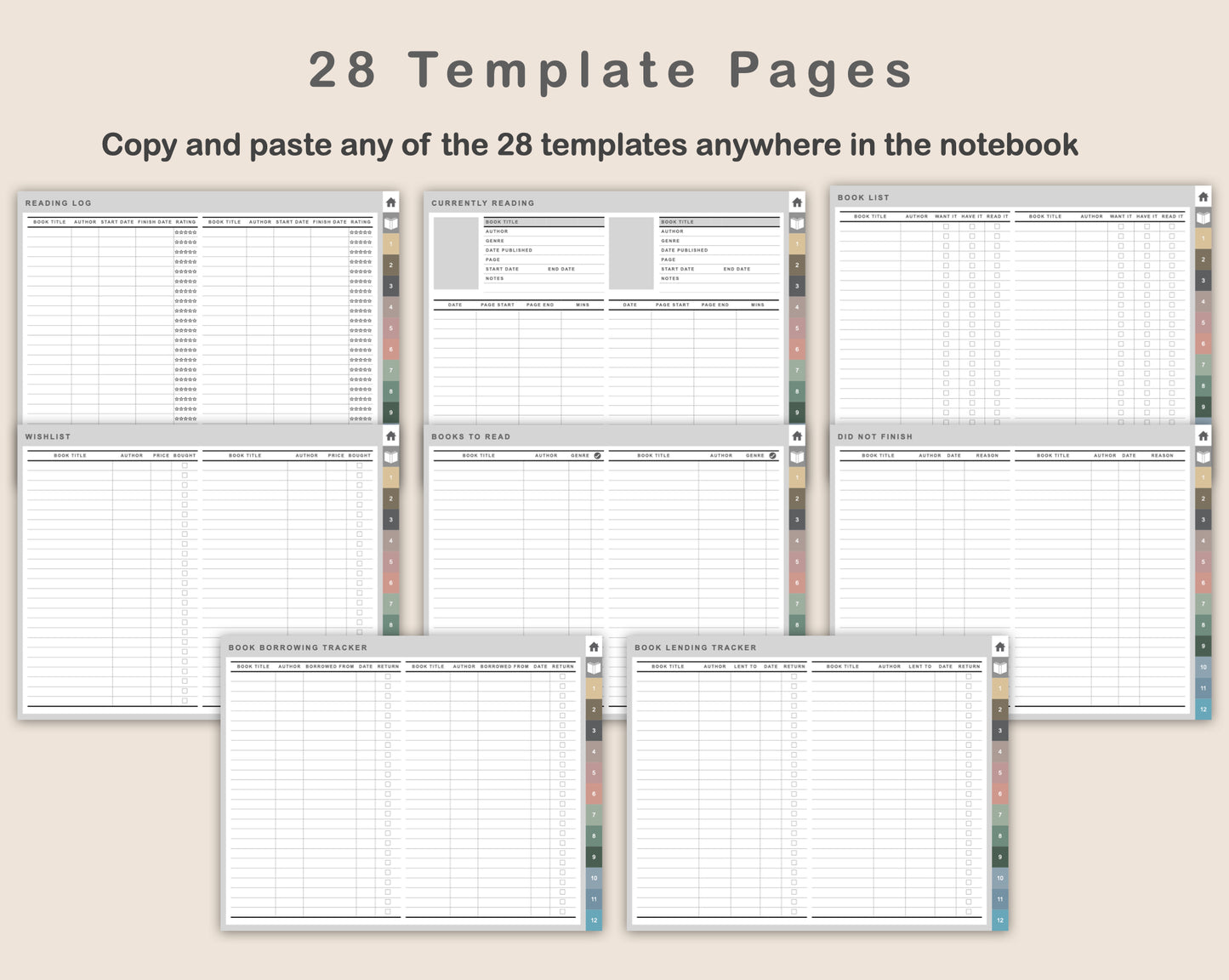 Digital Reading Planner - Landscape - Muted