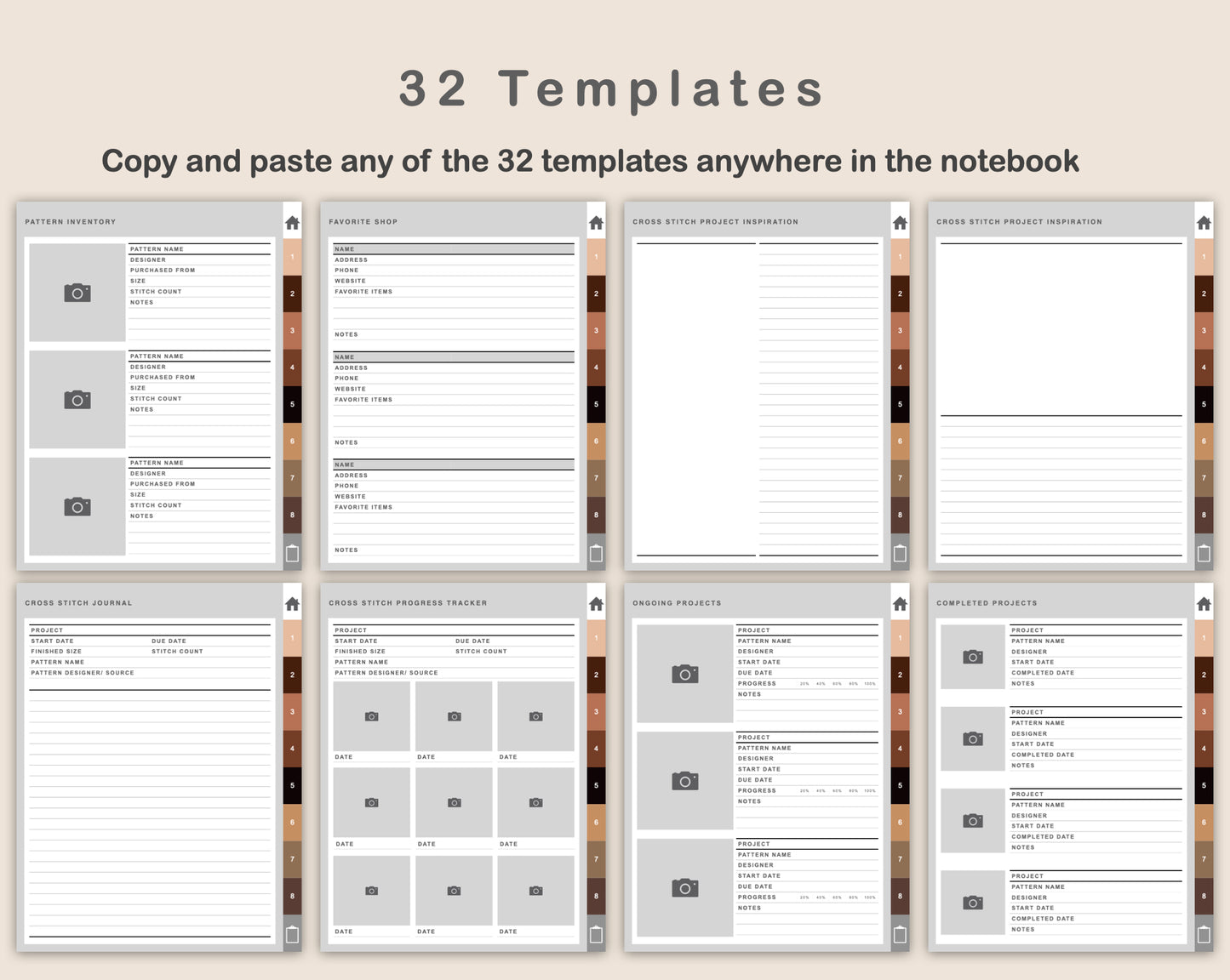 Digital Cross Stitch Planner - Brown